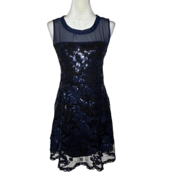 Romeo & Juliet Couture Navy Sleeveless Sequin Dress Size Medium - Picture 1 of 8